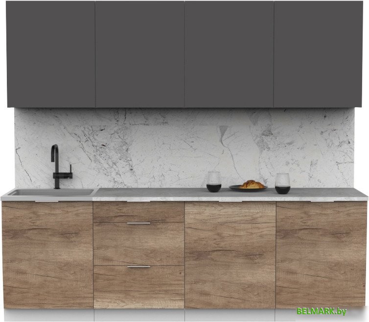 Готовая кухня Интермебель Микс Топ-8 2.4м (графит серый/дуб каньон/мрамор лацио белый) - фото