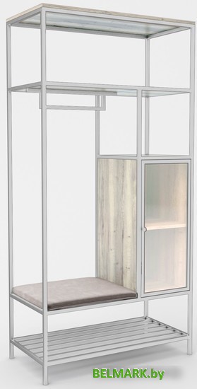 Стеллаж Hype Mebel Босс 120x200 (белый/древесина белая/велюр серый) - фото