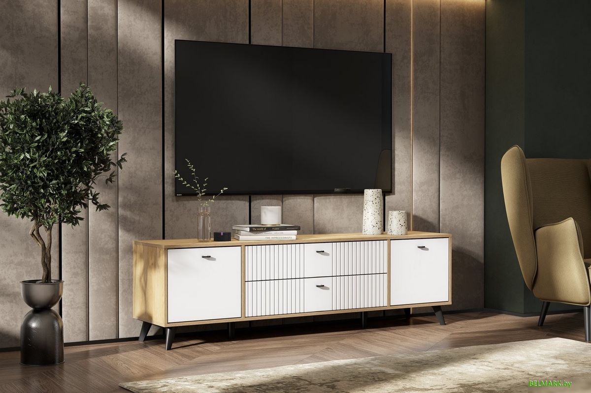 Тумба SV-Мебель МС Милан К (дуб золотой/белый матовый) - фото2