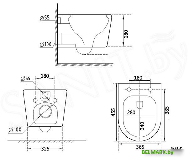 Унитаз подвесной Roxen Simple Compact в комплекте с инсталляцией StounFix Dual Fresh 6 в 1 966686 (кнопка: бежевый) - фото2