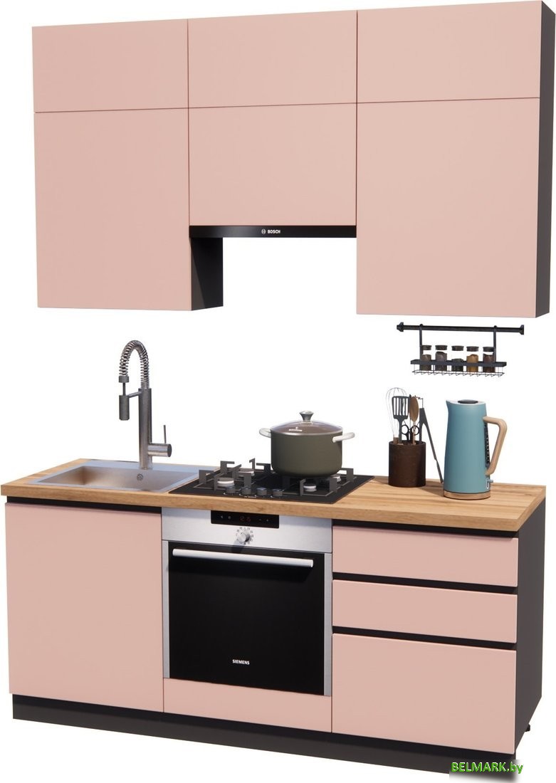 Готовая кухня ВерсоМебель Эко Премиум 1.8 (пудровый/ст. дуб вотан) - фото