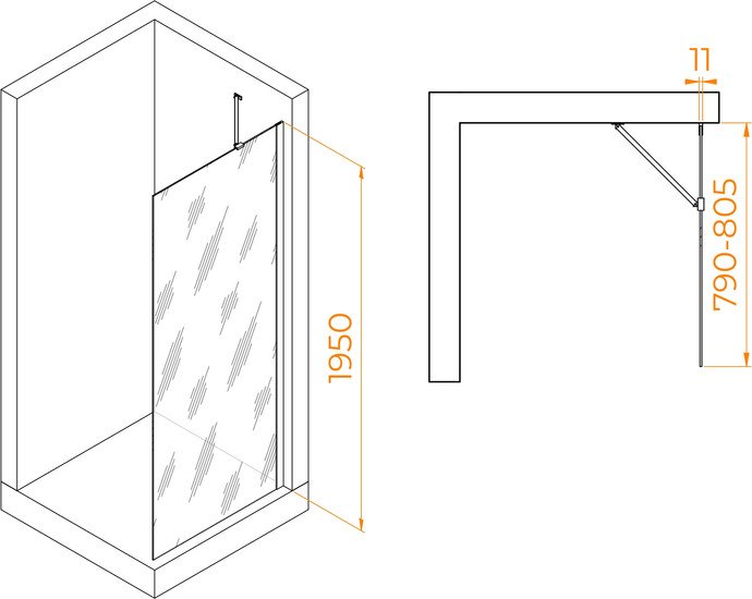 Душевая стенка RGW WA-102 351010208-11 80 (хром/прозрачное стекло) - фото2