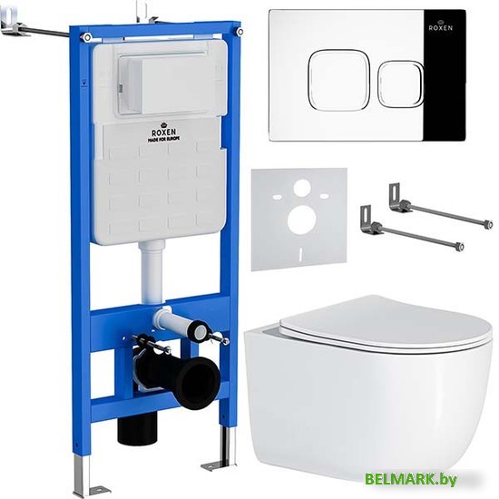 Унитаз подвесной Roxen Vortex Tornado в комплекте с инсталляцией StounFix Dual Fresh 6 в 1 964469 (кнопка: хром глянец) - фото