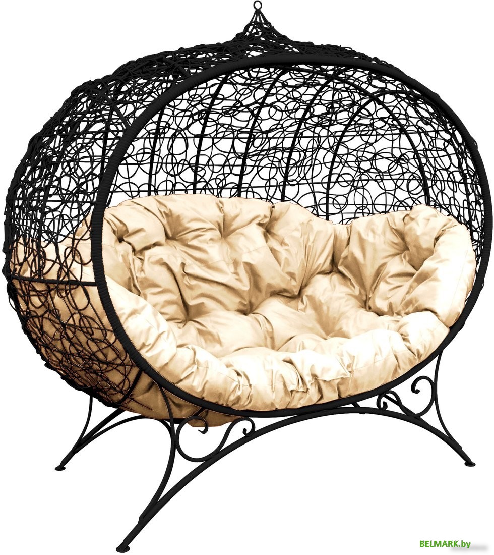 Садовый диван M-Group Улей на ножках 11220401 (черный ротанг/бежевая подушка) - фото