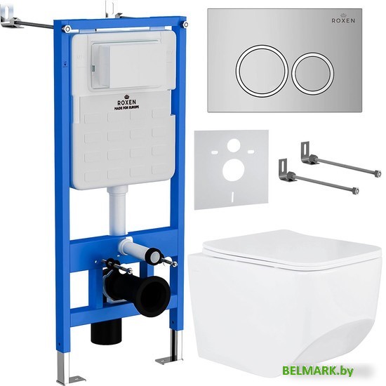 Унитаз подвесной Roxen Boro One Rimless 6 в 1 StounFix Dual Fresh 518414 (кнопка: хром) - фото