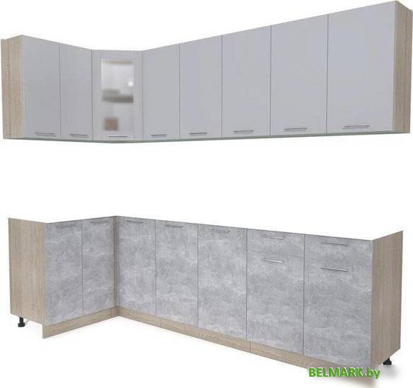 Готовая кухня Интерлиния Мила 12x26 без столешницы (серебристый/бетон) - фото