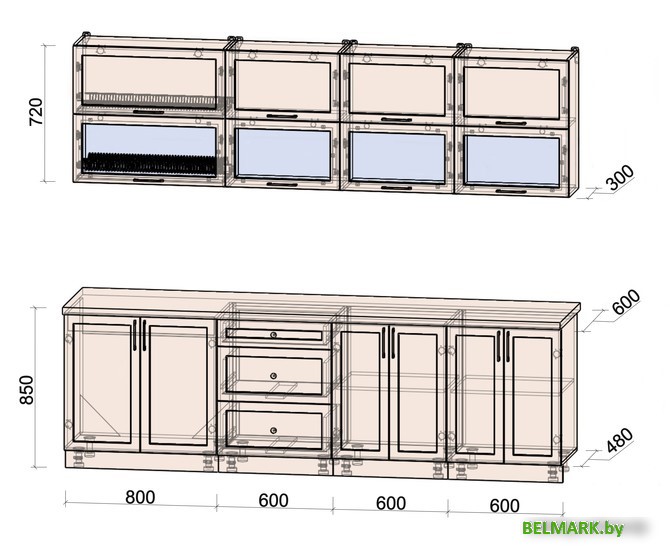 Готовая кухня Интерлиния Тренд 2.6Б (луна/луна/бискайская сосна) - фото2