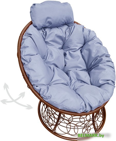 Кресло M-Group Папасан пружинка мини 12090209 (коричневый ротанг/серая подушка) - фото