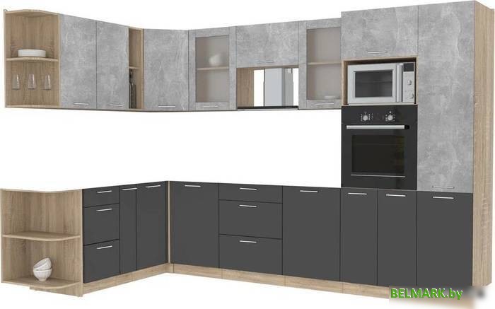 Готовая кухня Интерлиния Мила 1.88x3.2 левая без столешницы (бетон/антрацит) - фото