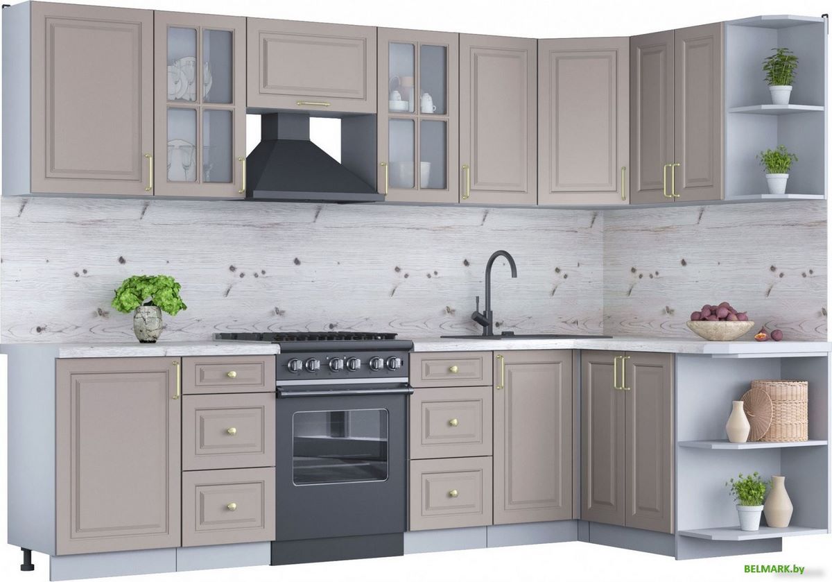 Готовая кухня Интерлиния Мила Шато 1.5x2.9 правая (луна/луна/бискайская сосна) - фото