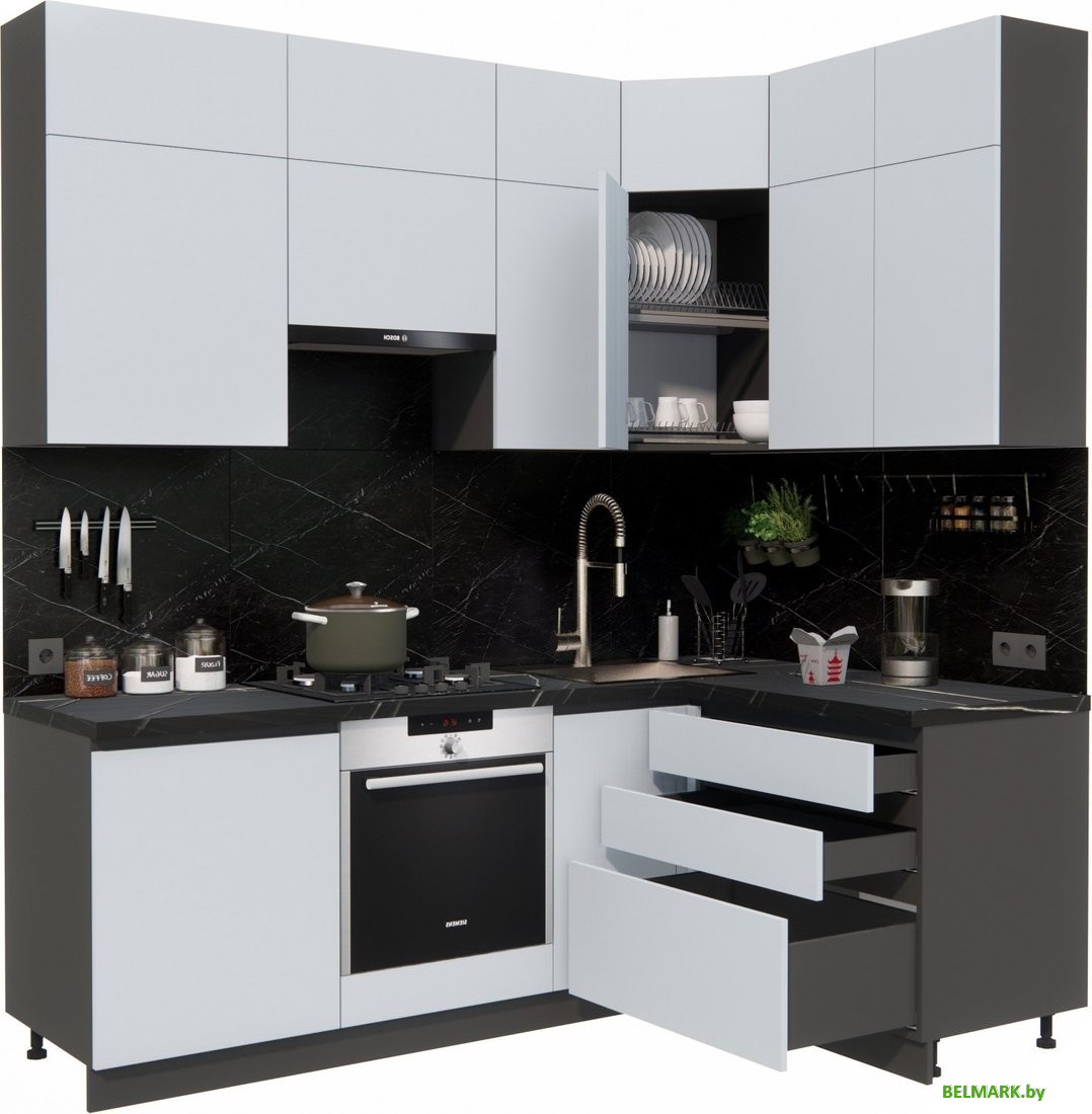 Готовая кухня ВерсоМебель Эко Премиум 1.4x2.2 правая (сумеречный голубой/ст. тунис) - фото2