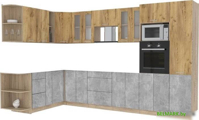 Готовая кухня Интерлиния Мила 1.88x3.4 левая без столешницы (дуб золотой/бетон) - фото