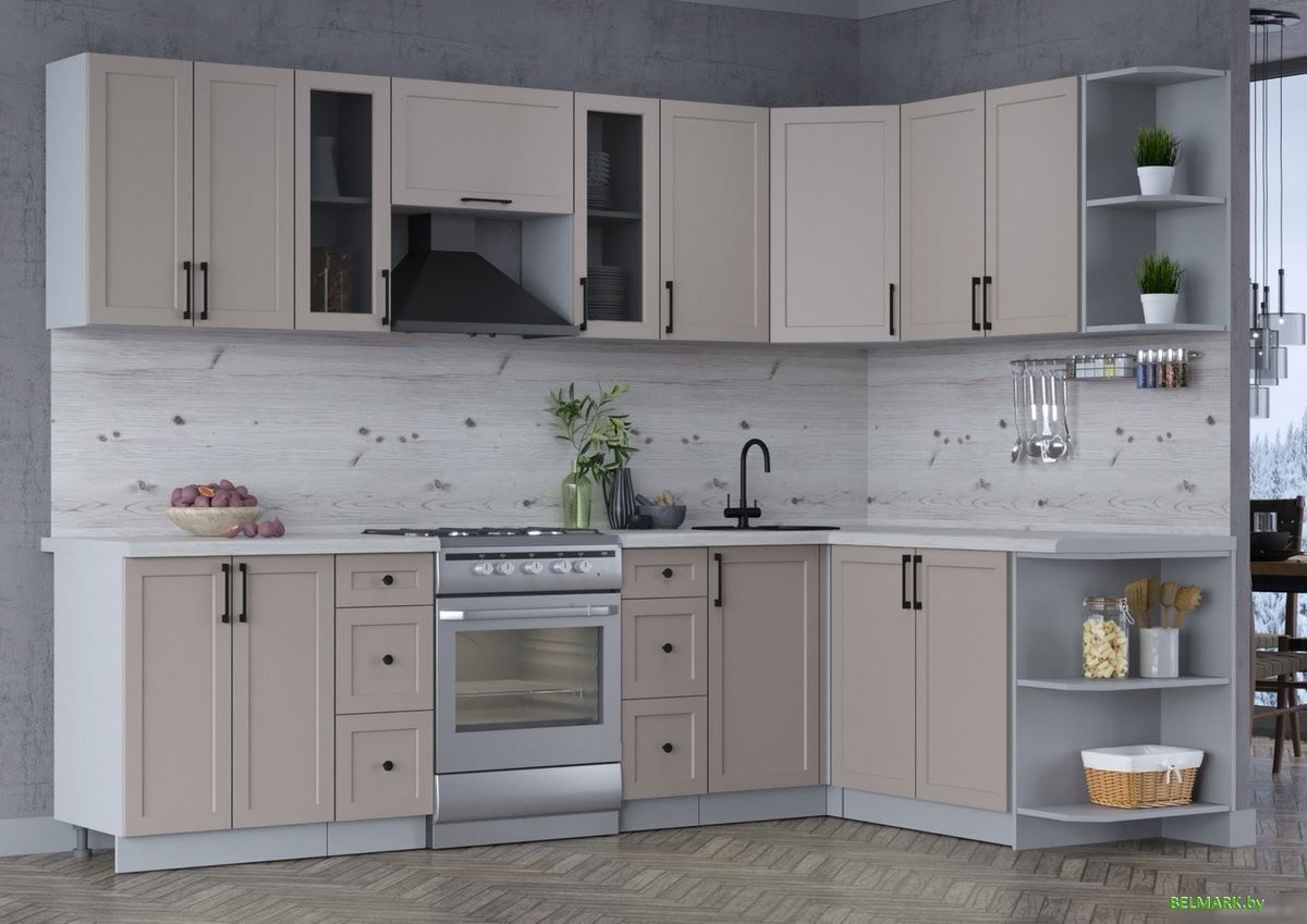 Готовая кухня Интерлиния Тренд 1.7x2.8 правая (луна/луна/бискайская сосна) - фото2