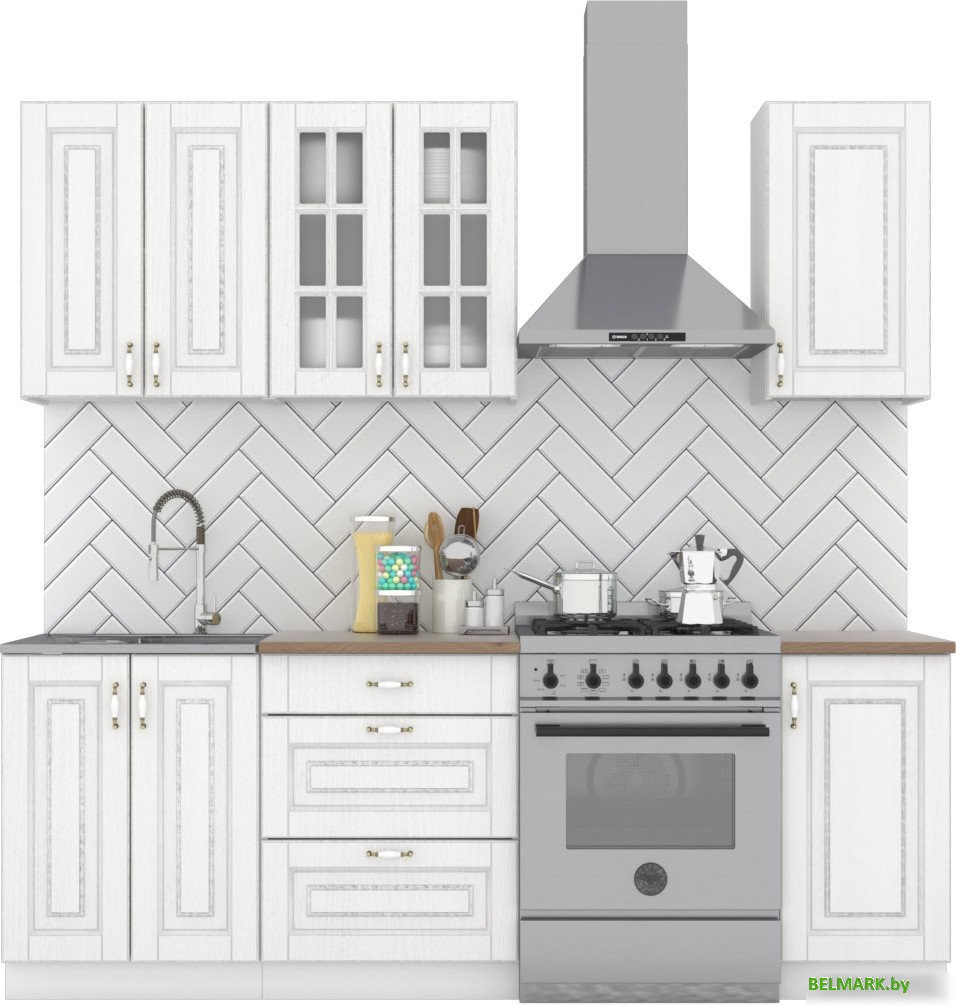 Готовая кухня Интермебель Бостон-2 1.6 (акация белая/мрамор лацио белый) - фото
