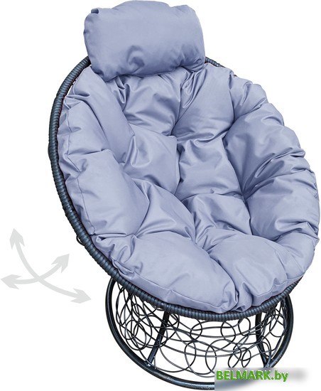 Кресло M-Group Папасан пружинка мини 12090409 (черный ротанг/серая подушка) - фото