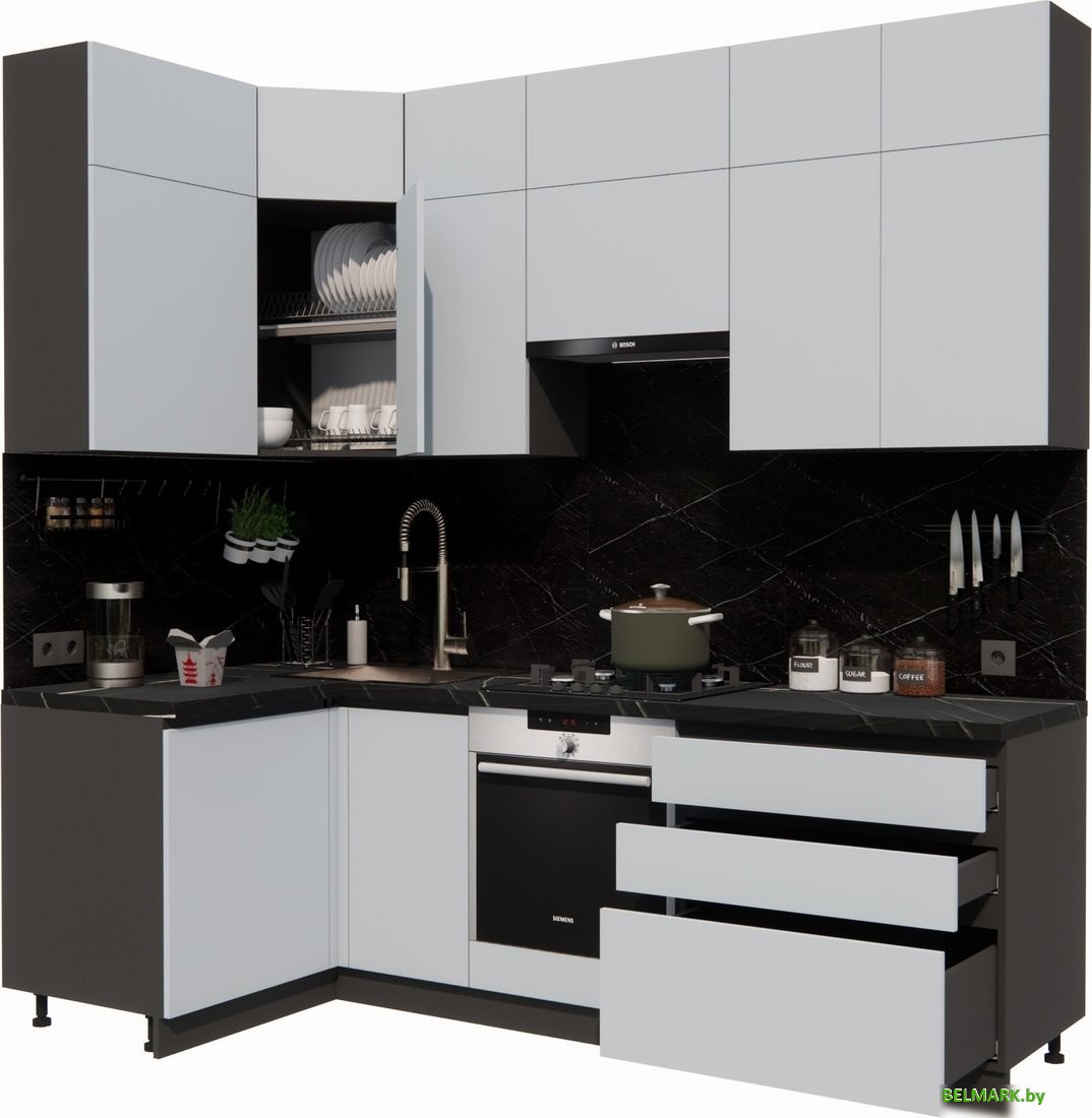 Готовая кухня ВерсоМебель Эко Премиум 1.2x2.4 левая (сумеречный голубой/ст. тунис) - фото2