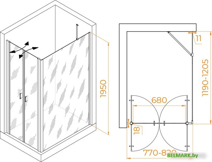 Душевой уголок RGW PA-144B (PA-104B+Z-050-2B+O-204B) 060814482-14 80x120 (черный/прозрачное стекло) - фото2