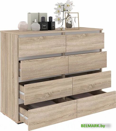 Комод Кортекс-мебель Бари 120 8ш (дуб сонома/дуб сонома/белый) - фото2
