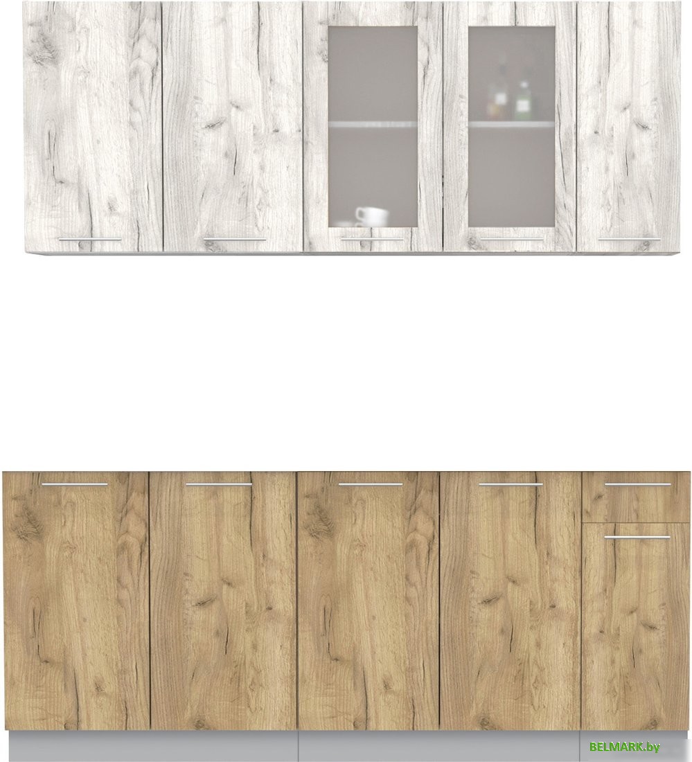 Готовая кухня Интерлиния Мила 19 без столешницы (дуб белый/дуб золотой) - фото