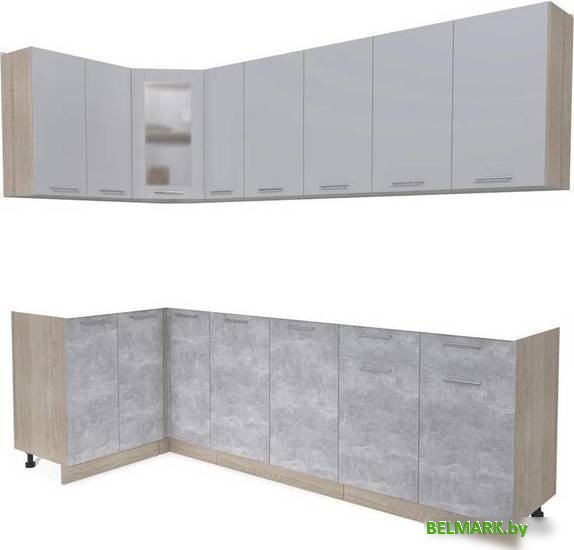 Готовая кухня Интерлиния Мила 12x25 без столешницы (серебристый/бетон) - фото