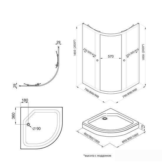 Душевой уголок Triton Альфа Блэк 90х90 (прозрачное стекло) - фото2