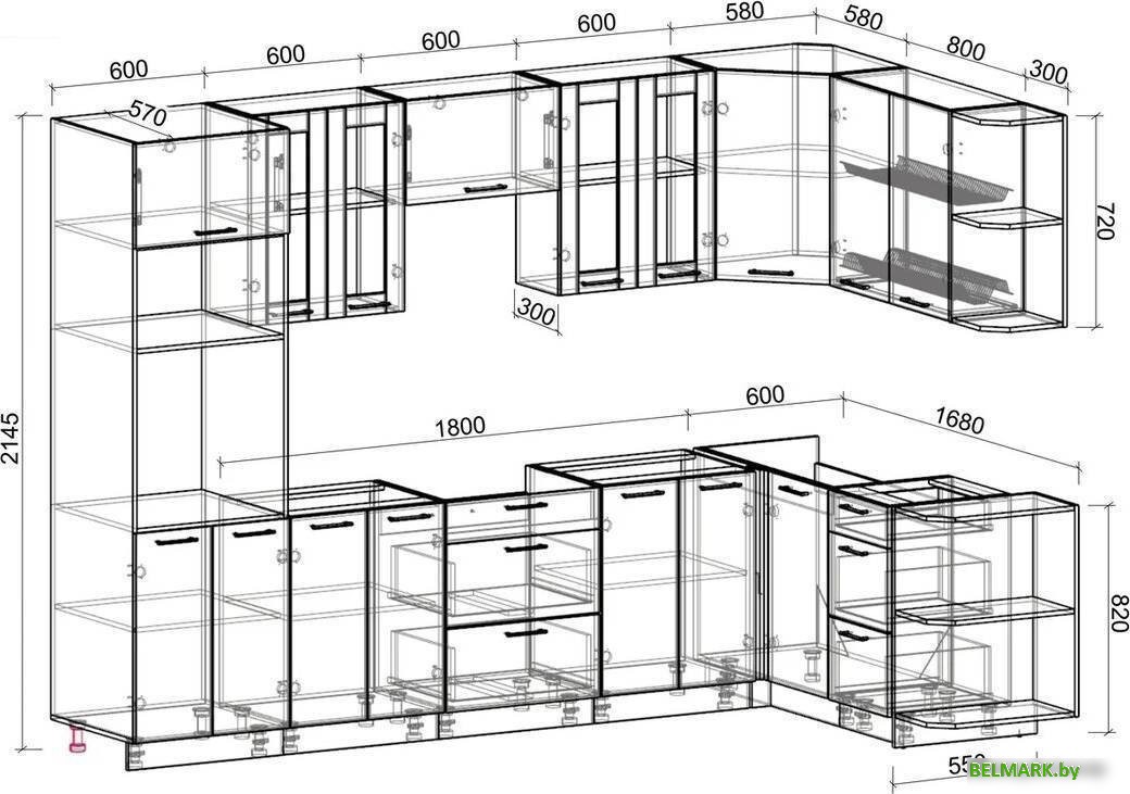 Готовая кухня Интерлиния Мила 1.68x3.0 правая без столешницы (бетон/бетон) - фото2