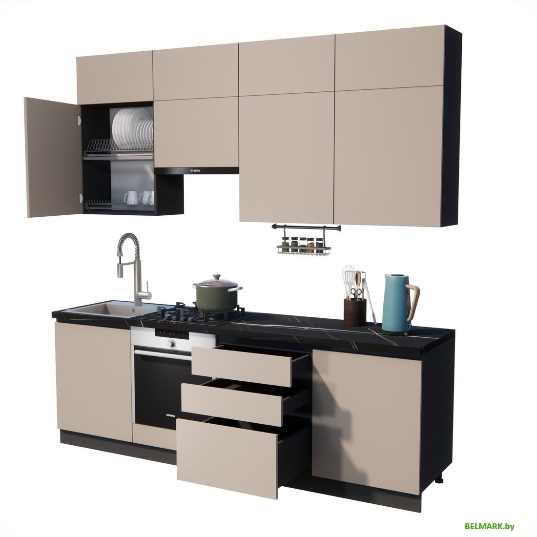 Готовая кухня ВерсоМебель Эко Премиум 2.4 (глиняный серый/ст. тунис) - фото2