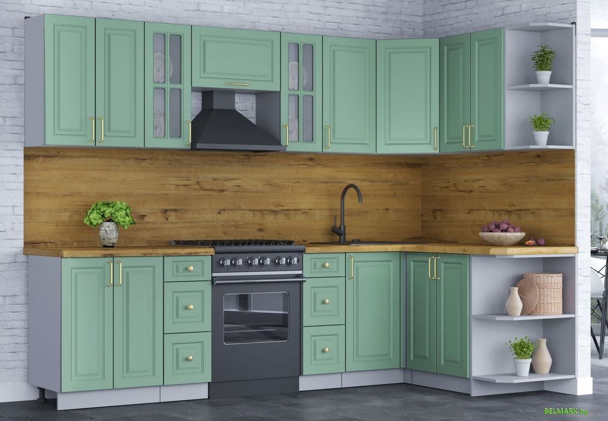 Готовая кухня Интерлиния Мила Шато 1.5x2.8 правая (мята/мята/дуб бунратти) - фото2
