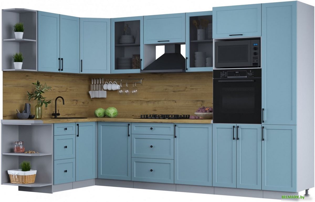 Готовая кухня Интерлиния Тренд 1.68x3.2 ВТ левая (океан/океан/дуб бунратти) - фото