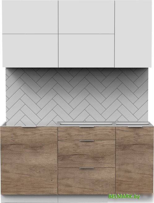 Готовая кухня Интермебель Микс Топ-32 1.6м без столешницы (белый премиум/дуб каньон) - фото