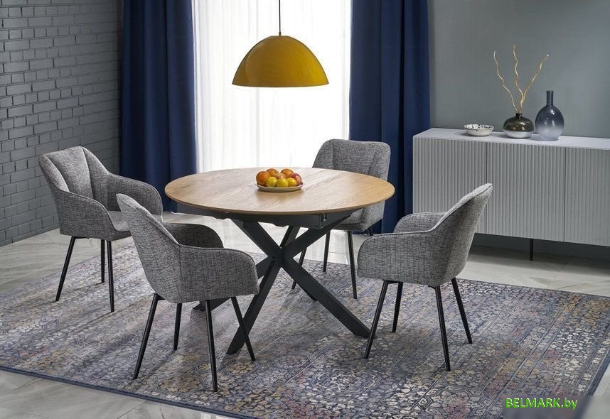 Кухонный стол Halmar Acord 120-200/120/75 (натуральный/черный) - фото