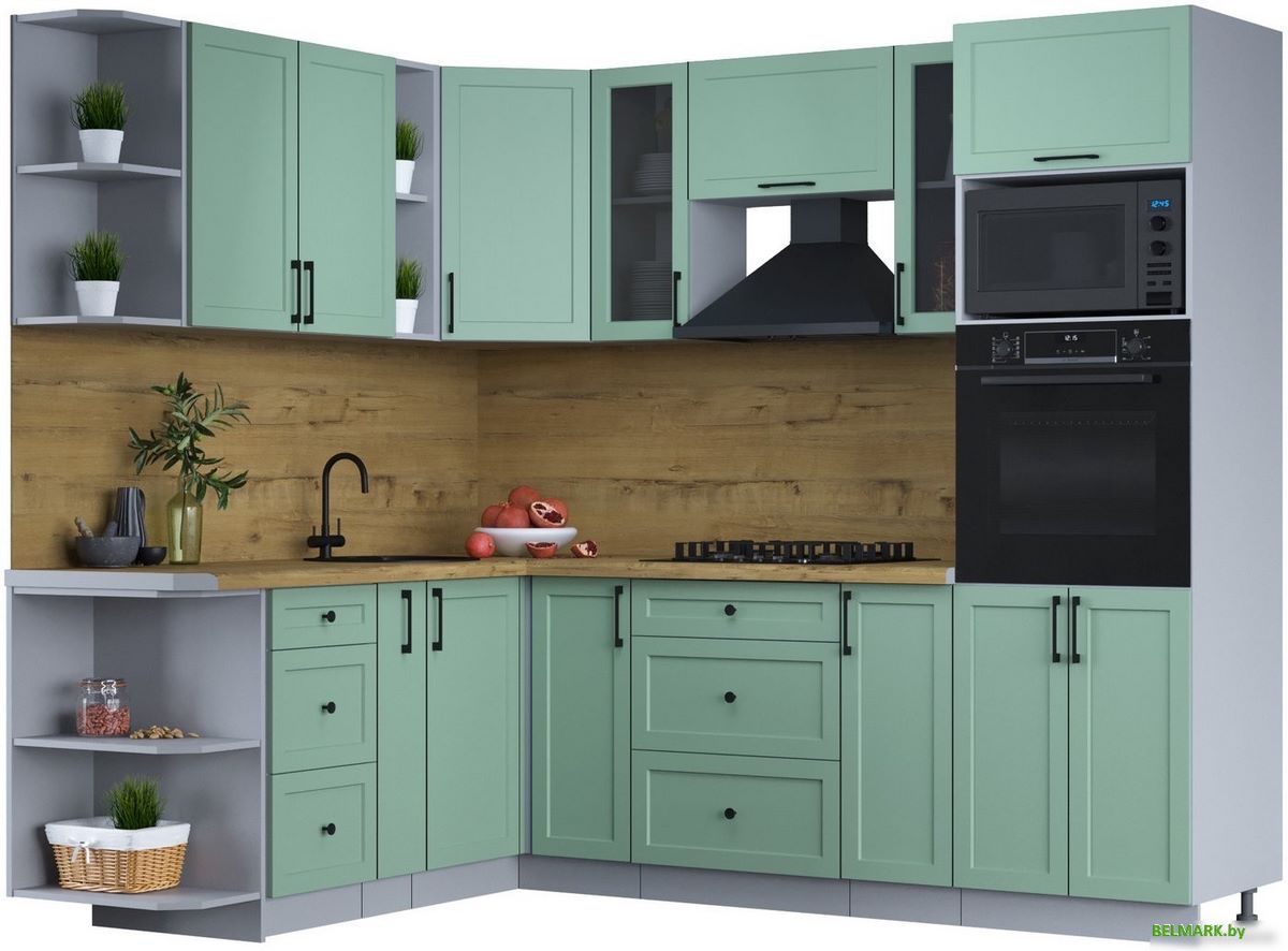 Готовая кухня Интерлиния Тренд 1.88x2.4 ВТ левая (мята/мята/дуб бунратти) - фото