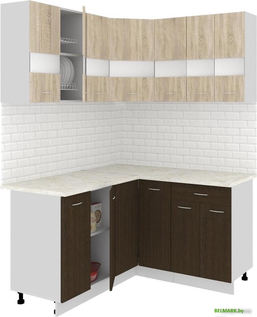 Готовая кухня Кортекс-мебель Корнелия Экстра 1.5x1.4м (дуб сонома/венге/марсель) - фото
