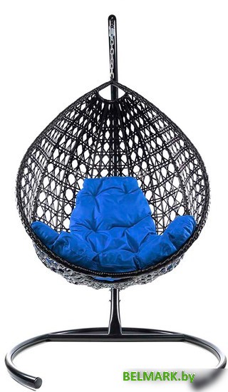 Подвесное кресло M-Group Капля Люкс 11030410 (черный ротанг/синяя подушка) - фото