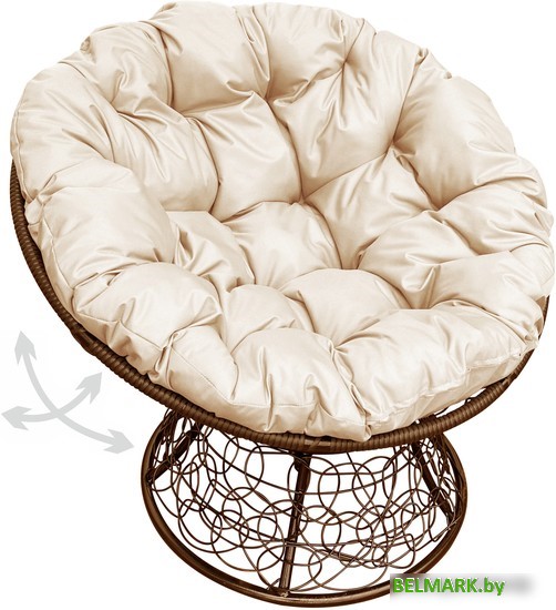 Кресло M-Group Папасан пружинка 12050201 (коричневый ротанг/бежевая подушка) - фото