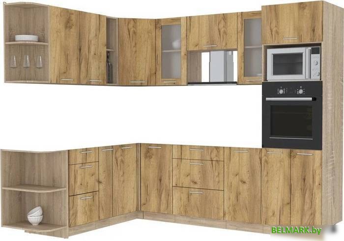 Готовая кухня Интерлиния Мила 1.88x2.6 левая без столешницы (дуб золотой/дуб золотой) - фото