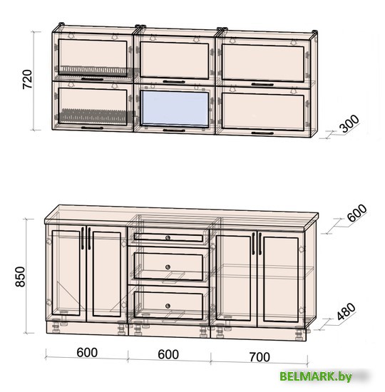 Готовая кухня Интерлиния Тренд 1.9Б (мята/мята/дуб бунратти) - фото2