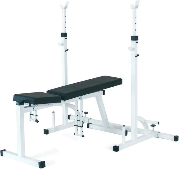 Силовая скамья Пионер со стойками под штангу (белый) - фото