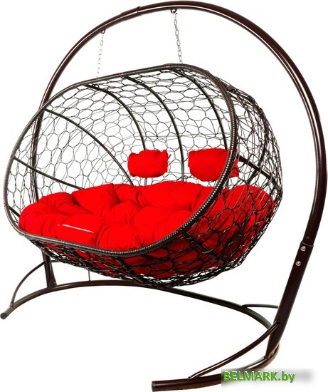 Подвесной диван M-Group Лежебока 11180206 (с коричневым ротангом/красная подушка) - фото