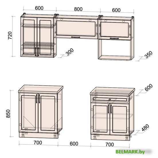 Готовая кухня Интерлиния Тренд 2.0В (луна/луна/бискайская сосна) - фото2