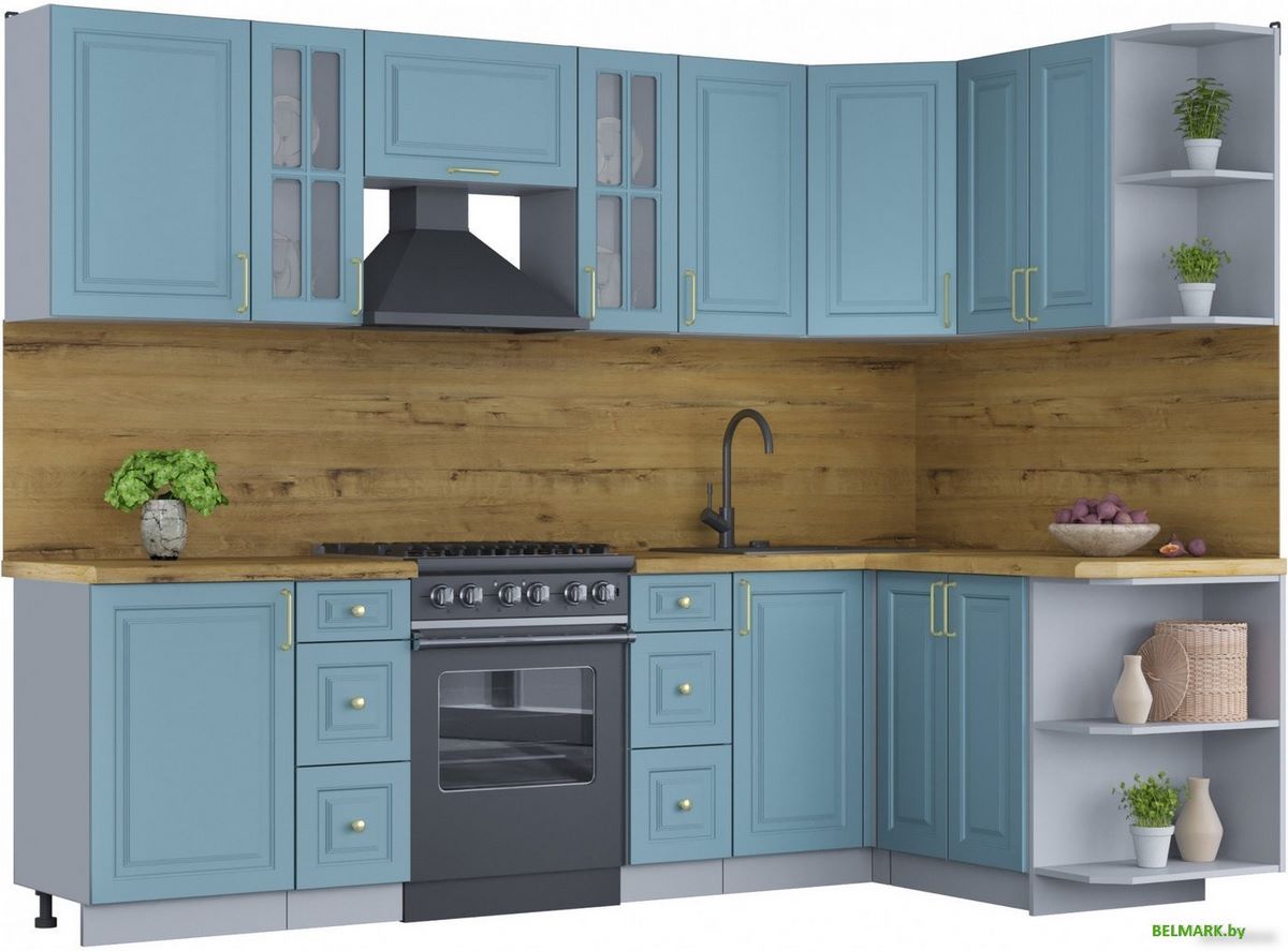 Готовая кухня Интерлиния Мила Шато 1.5x2.7 правая (океан/океан/дуб бунратти) - фото