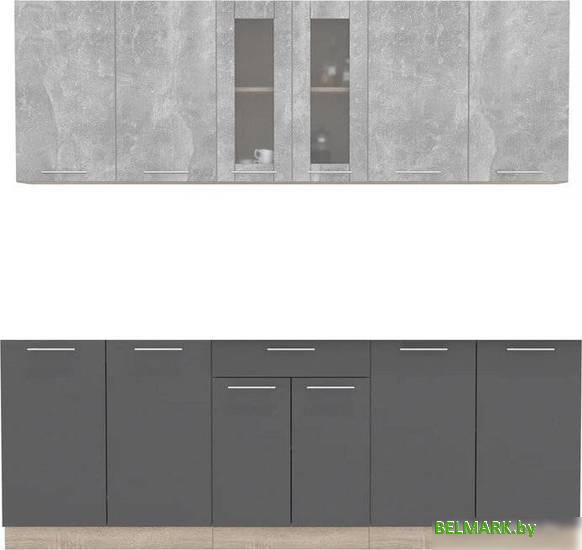 Готовая кухня Интерлиния Мила 22 без столешницы (бетон/антрацит) - фото