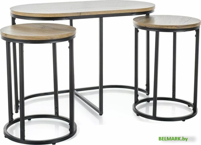 Журнальный столик Signal Twix (3 шт, дуб артизан/черный) - фото2