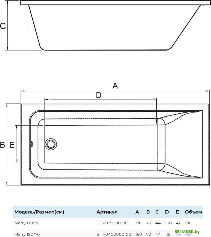 Ванна Alba Spa Merry 180x70 - фото2