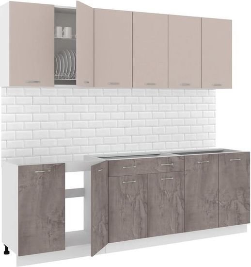 Готовая кухня Кортекс-мебель Корнелия Лира-лайт 2.4м без столешницы (капучино/оникс) - фото