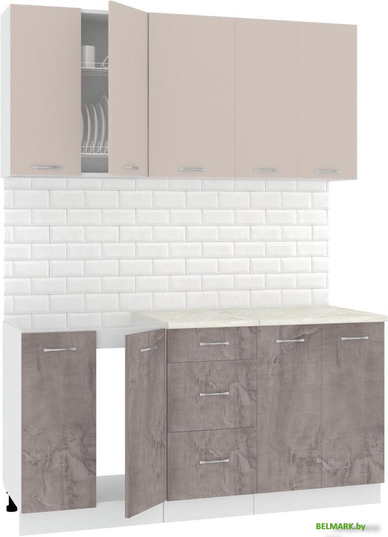 Готовая кухня Кортекс-мебель Корнелия Лира 1.6м (капучино/оникс/марсель) - фото