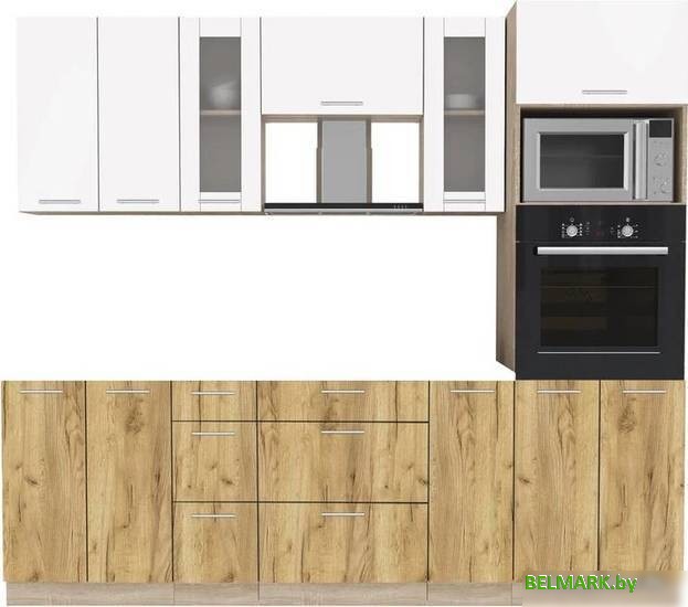 Готовая кухня Интерлиния Мила 2.4 ВТ без столешницы (белый платинум/дуб золотой) - фото