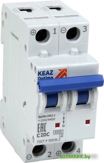 Выключатель автоматический КЭАЗ 2P C 4А OptiDin BM63-2C4-DC-УХЛ3 261242 - фото