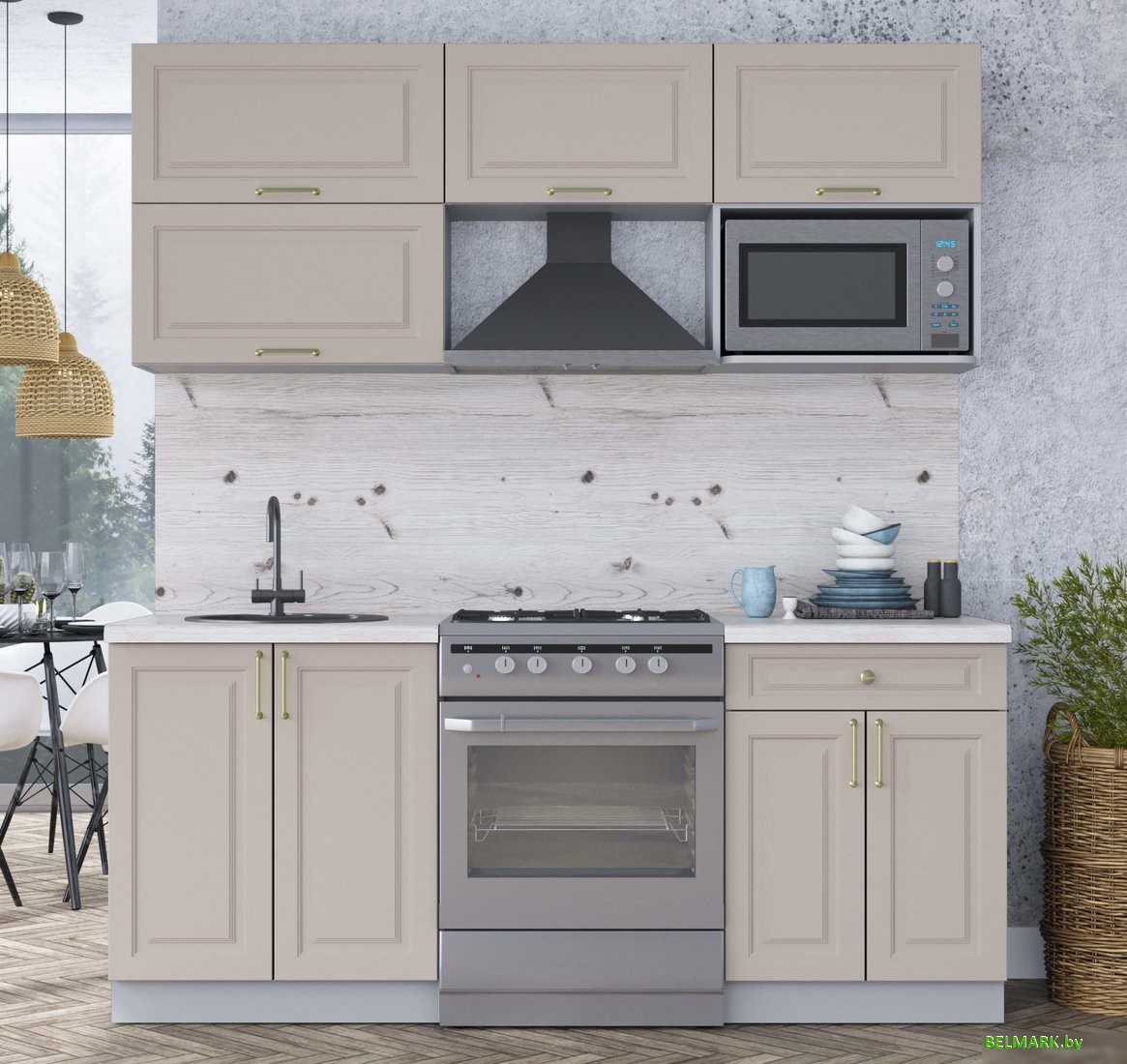 Готовая кухня Интерлиния Мила Шато 1.9В (луна/луна/бискайская сосна) - фото2