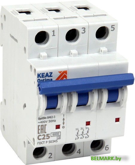 Выключатель автоматический КЭАЗ 3P C 20А 6кА OptiDin BM63-3C20-УХЛ3 260793 - фото